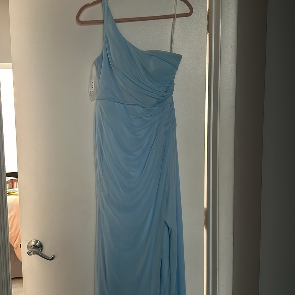 Azazie One-Shoulder Sky Blue Chiffon Dress - Picture 2 of 8